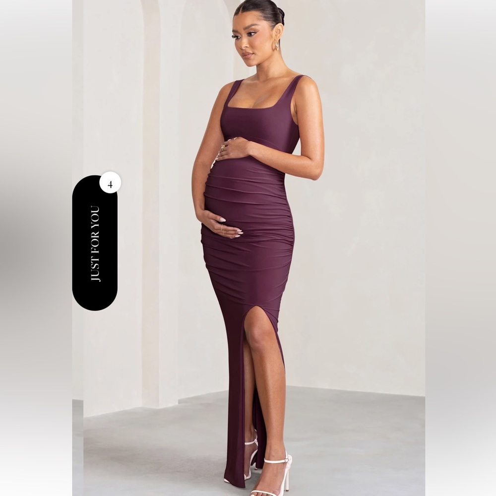 PLUM SQUARE NECK MATERNITY MAXI DRESS WITH SPLIT